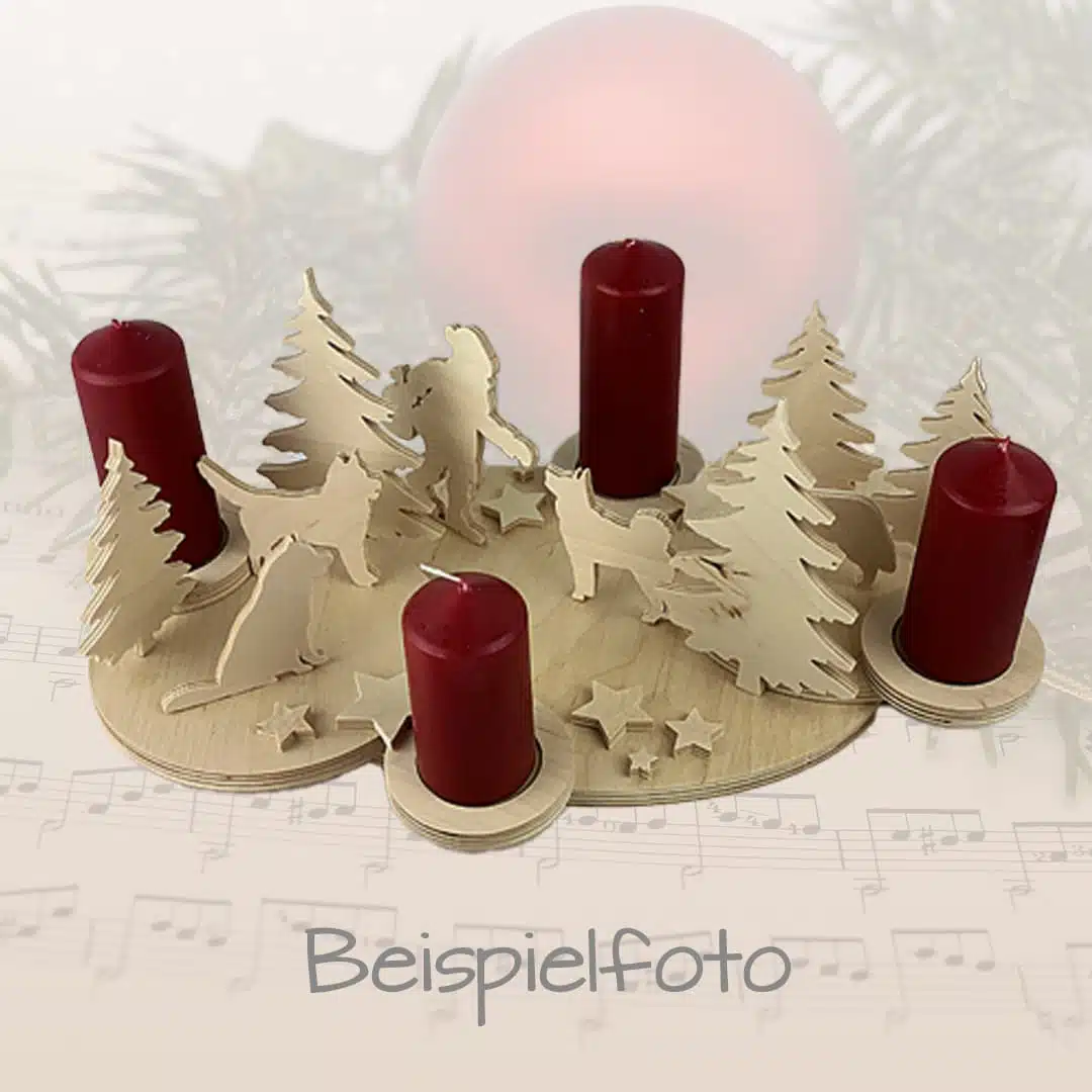 Hölzernes Adventsarrangement Husky-Geschenke Bausatz