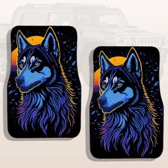 Vordere Fußmatten Husky-Kopf lebendige Farben