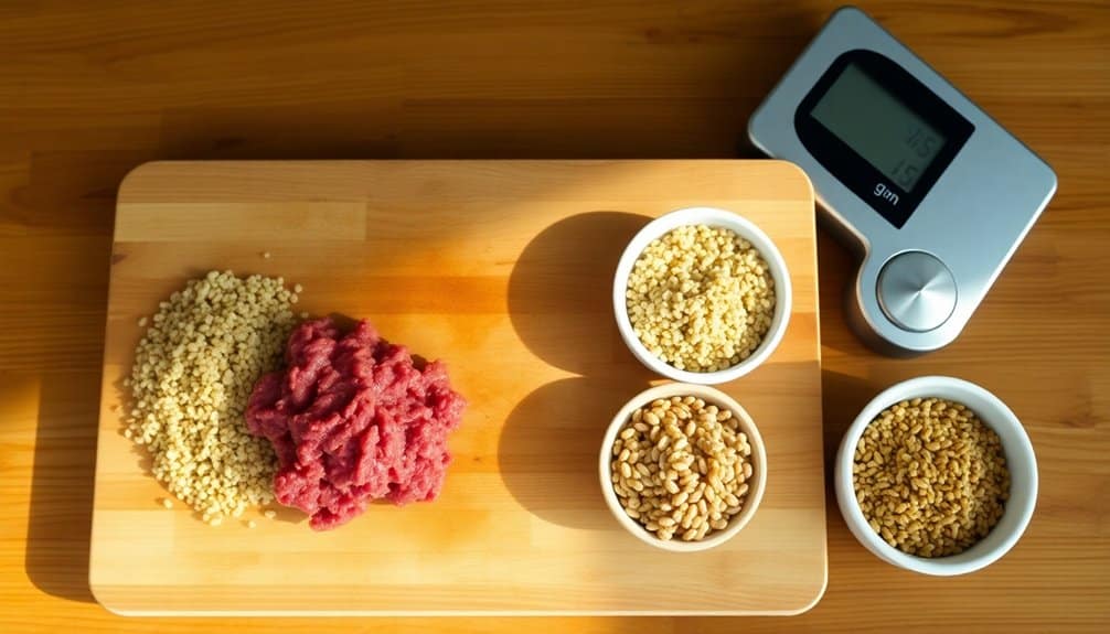 ausgewogenes rohes Fleisch Getreide