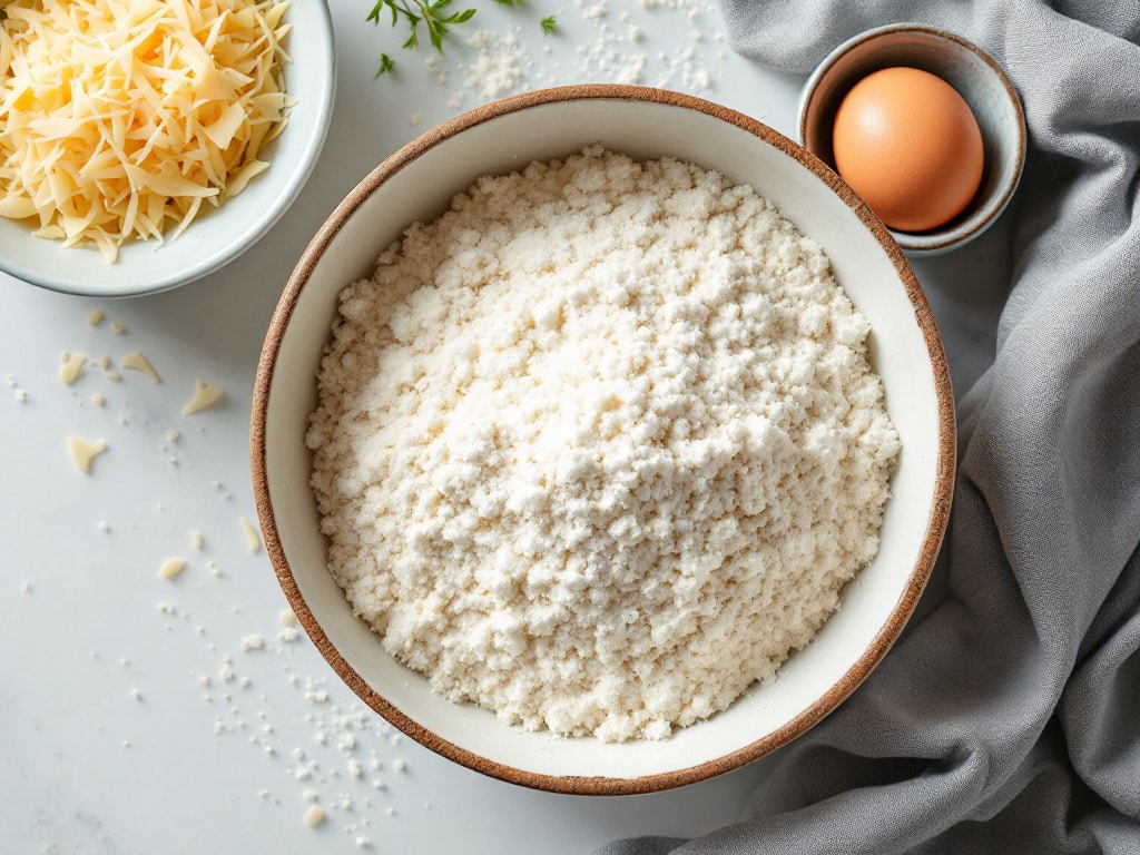 Kartoffelstärke, Ei und geriebener Parmesan als Zutaten