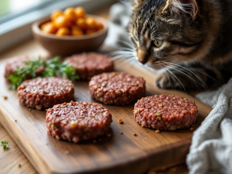 Kleine durchgegarte Rindfleisch-Frikadellen auf einem Holzbrett